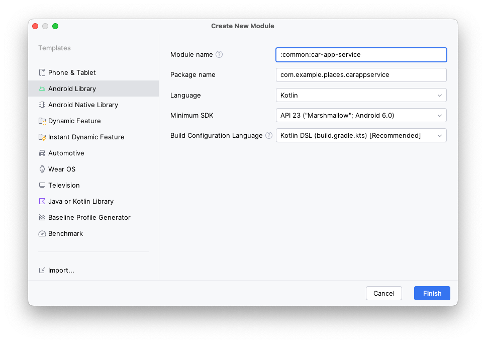 Create New Module wizard with the values set as described in this step. 