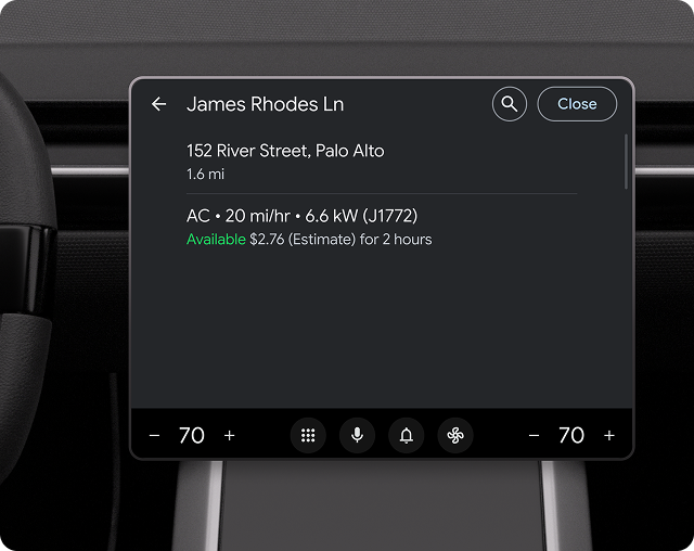 Action strip including search and close buttons