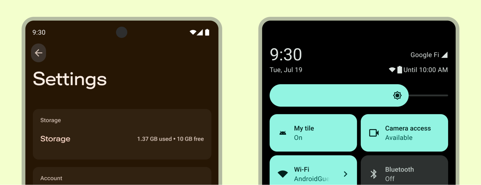 Mobile settings screen