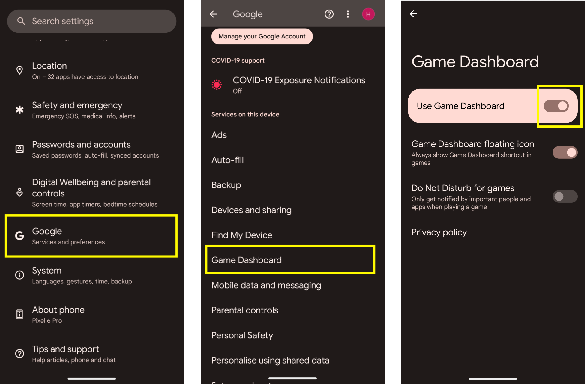 Game Dashboard in Settings - Steps Game Dashboard Settings - Steps!