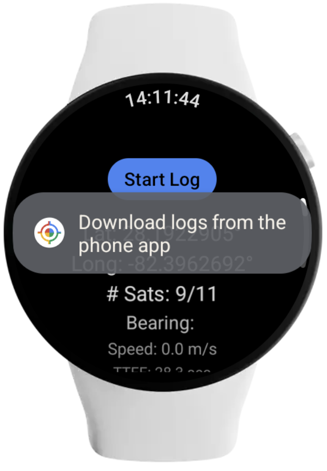 Message on watch when starting to log