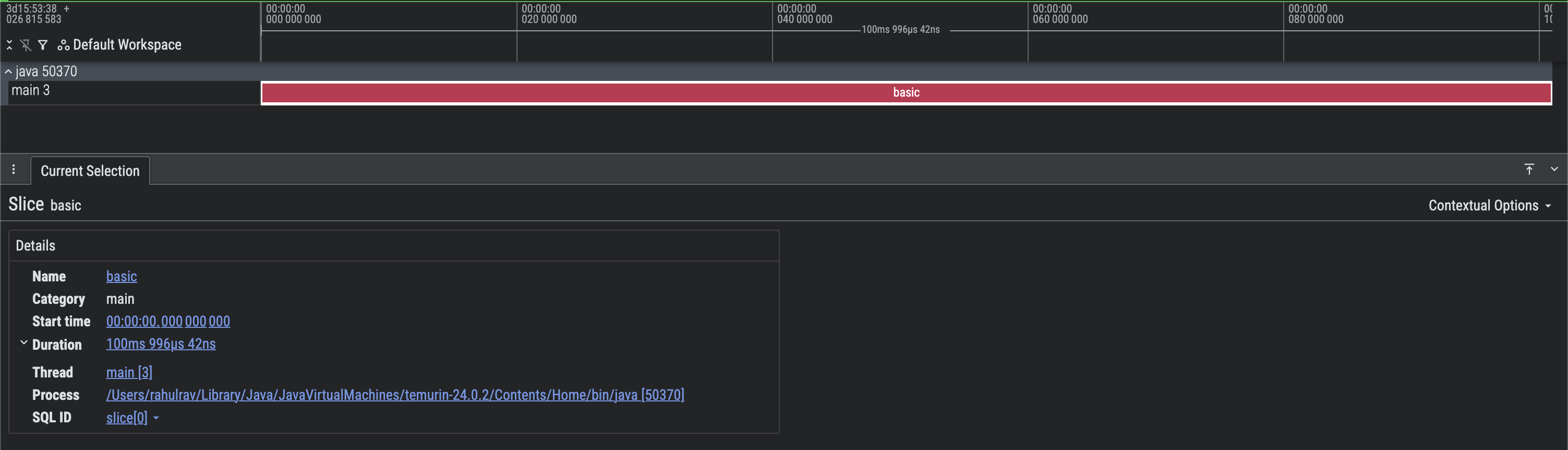 Screen capture of a basic Perfetto trace